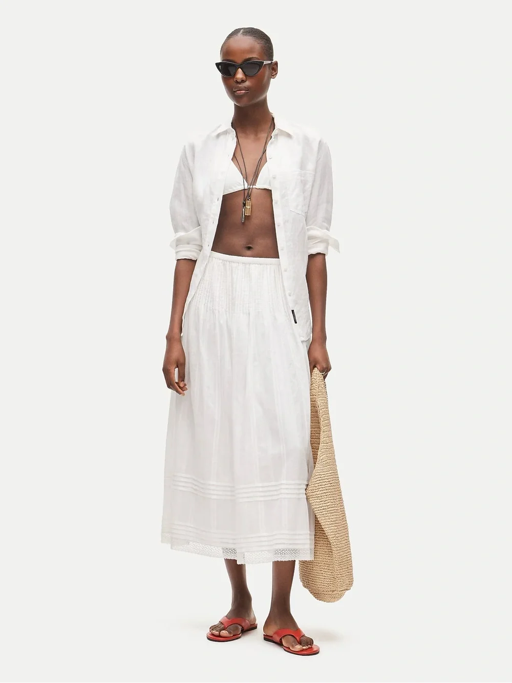 Midi skirt in embroidered dobby